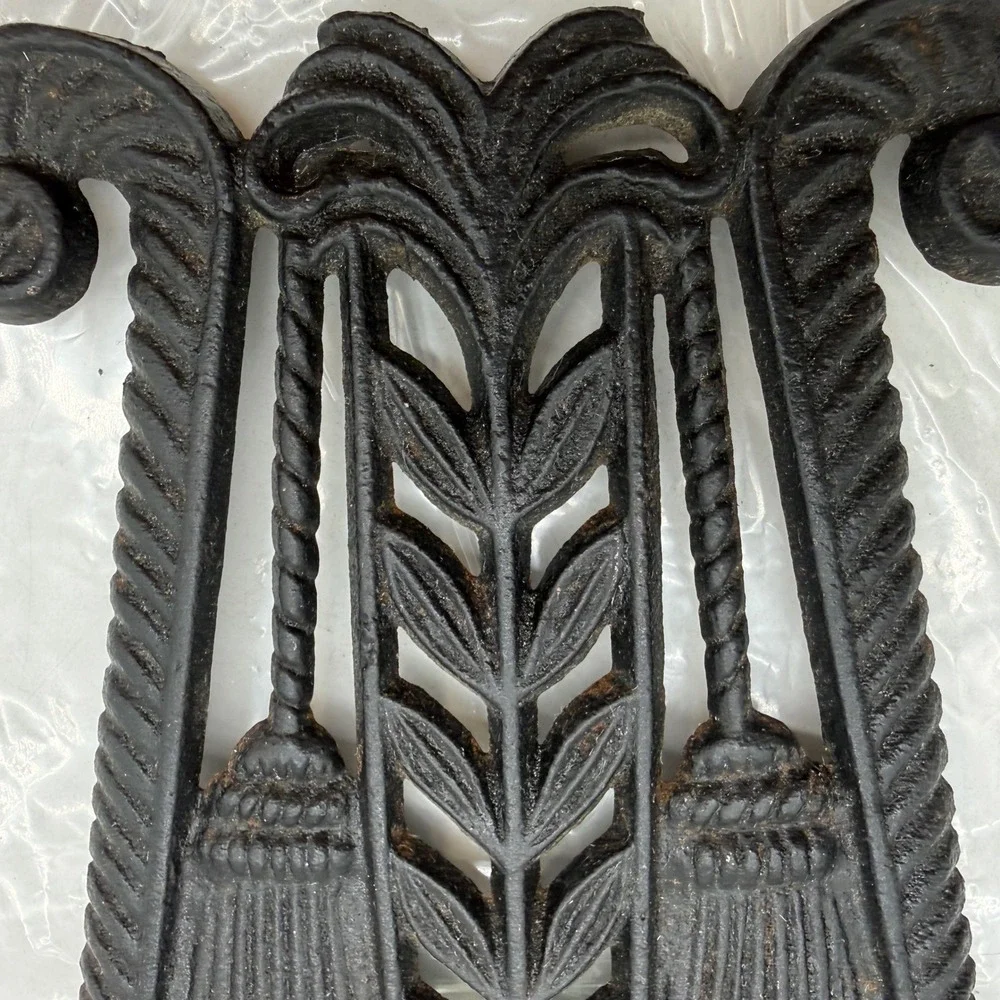Vintage Cast Iron Trivet Made in Japan Tassel and Wheat Wall Decor Black